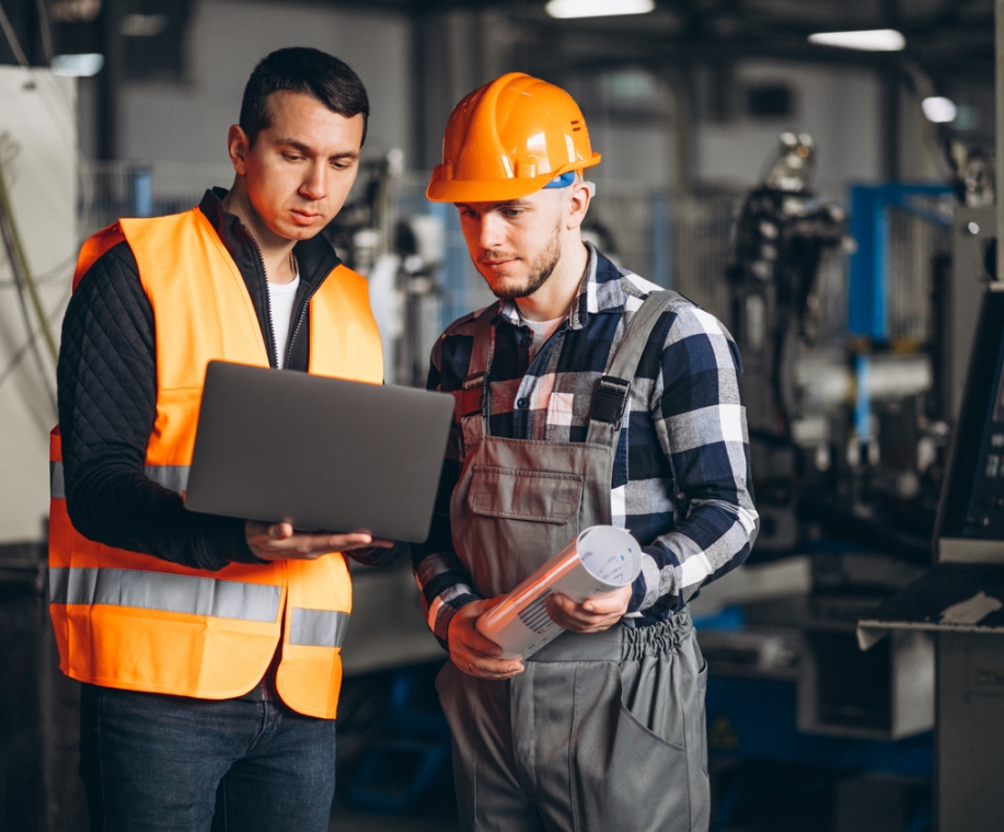 Two colleagues at a factory